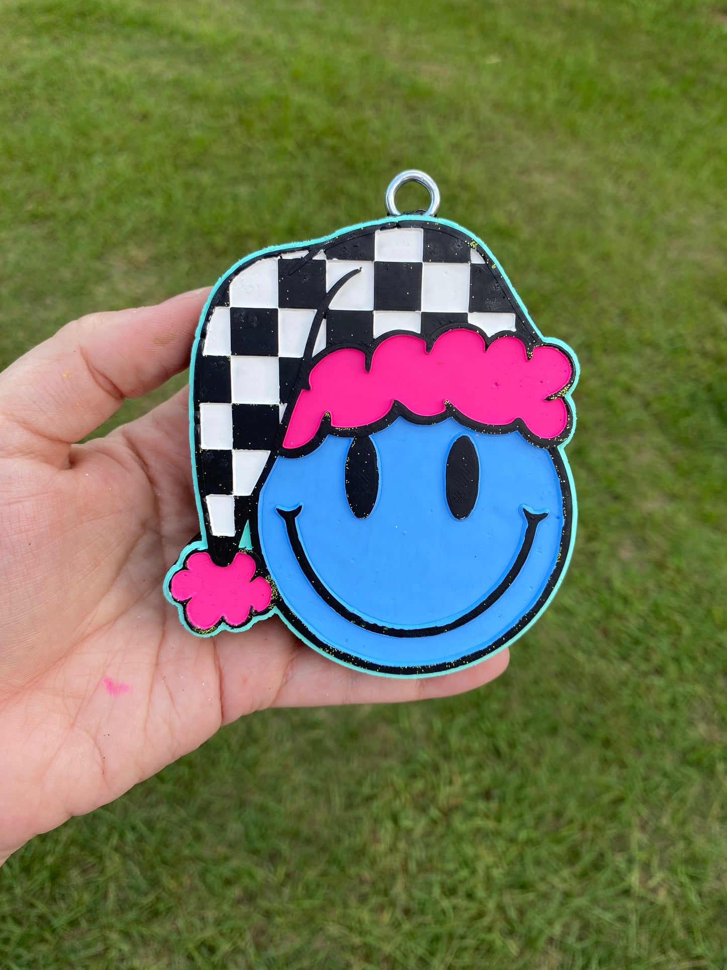 Checkered Santa Hat Smiley Freshie