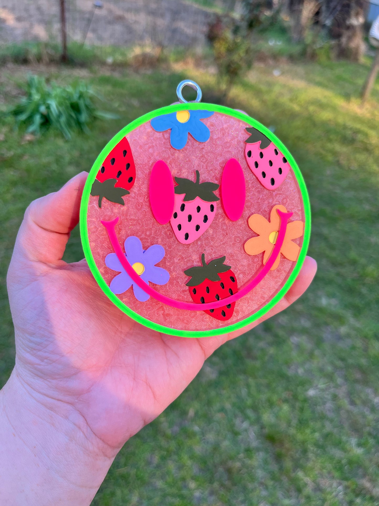 Strawberry Flower Smiley Face Freshie
