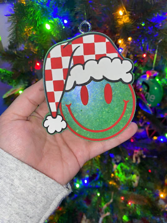 Checkered Santa Hat Smiley Freshie