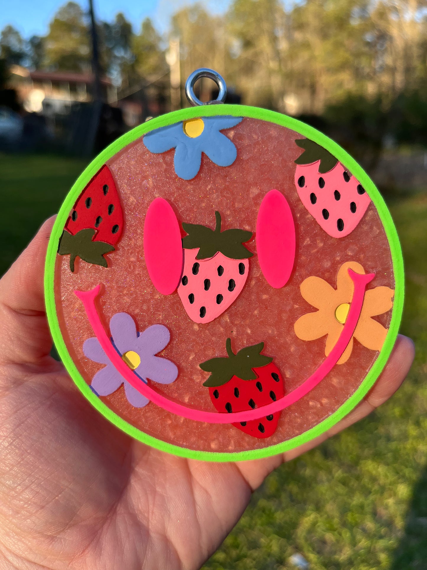 Strawberry Flower Smiley Face Freshie