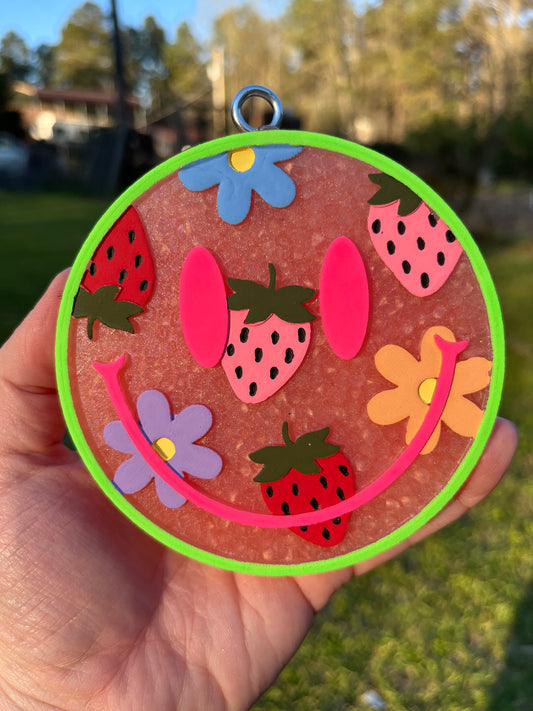 Strawberry Flower Smiley Face Freshie