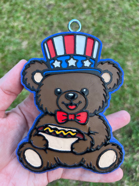 Patriotic Bear Holding Hot Dog Freshie
