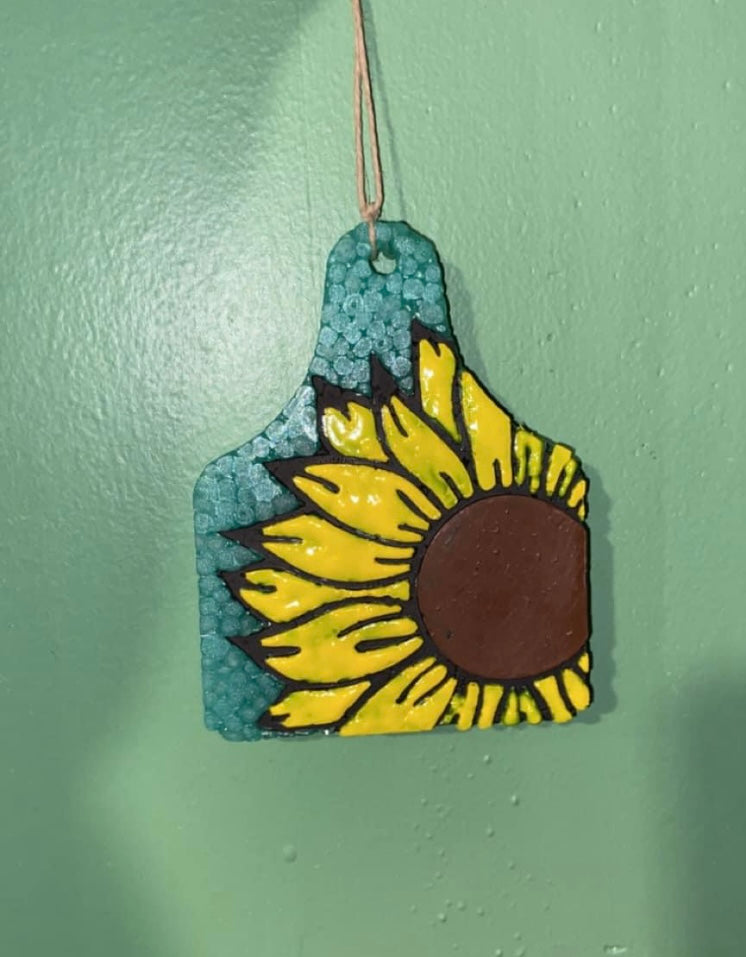 Sunflower Cow Tag Freshie