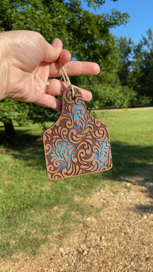 Tooled Cow Tag Freshie